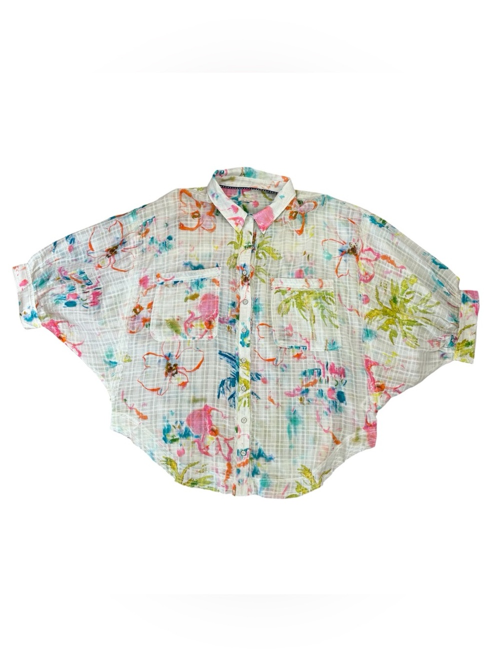 Pilcro/Anthropologie 100% Cotton Summer Buttondown Shirt in Ivory Pattern L. NWT - Picture 5 of 13